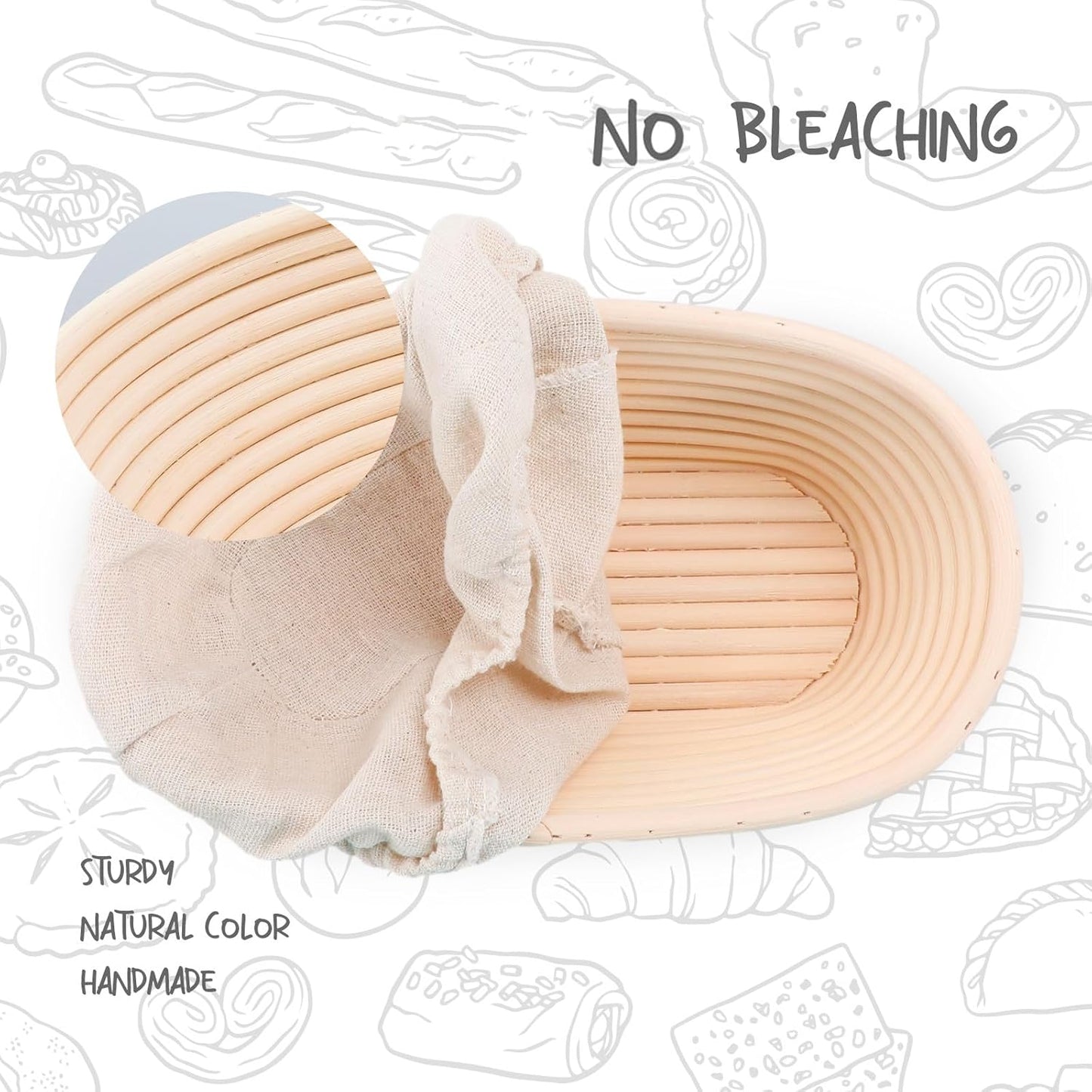 Bread Proofing Baskets Set of 2 10 inch Oval Shaped Dough Proofing Bowls w/Liners Perfect for Professional & Home Sourdough Bread Baking