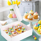 VGOODALL 12 Count Cupcake Boxes, 6PCS Cupcake Container with Window Boxes Holding 72 Pastry Box for Birthday Holiday Party Bakery Supplies 13.2"x9.8"x4"