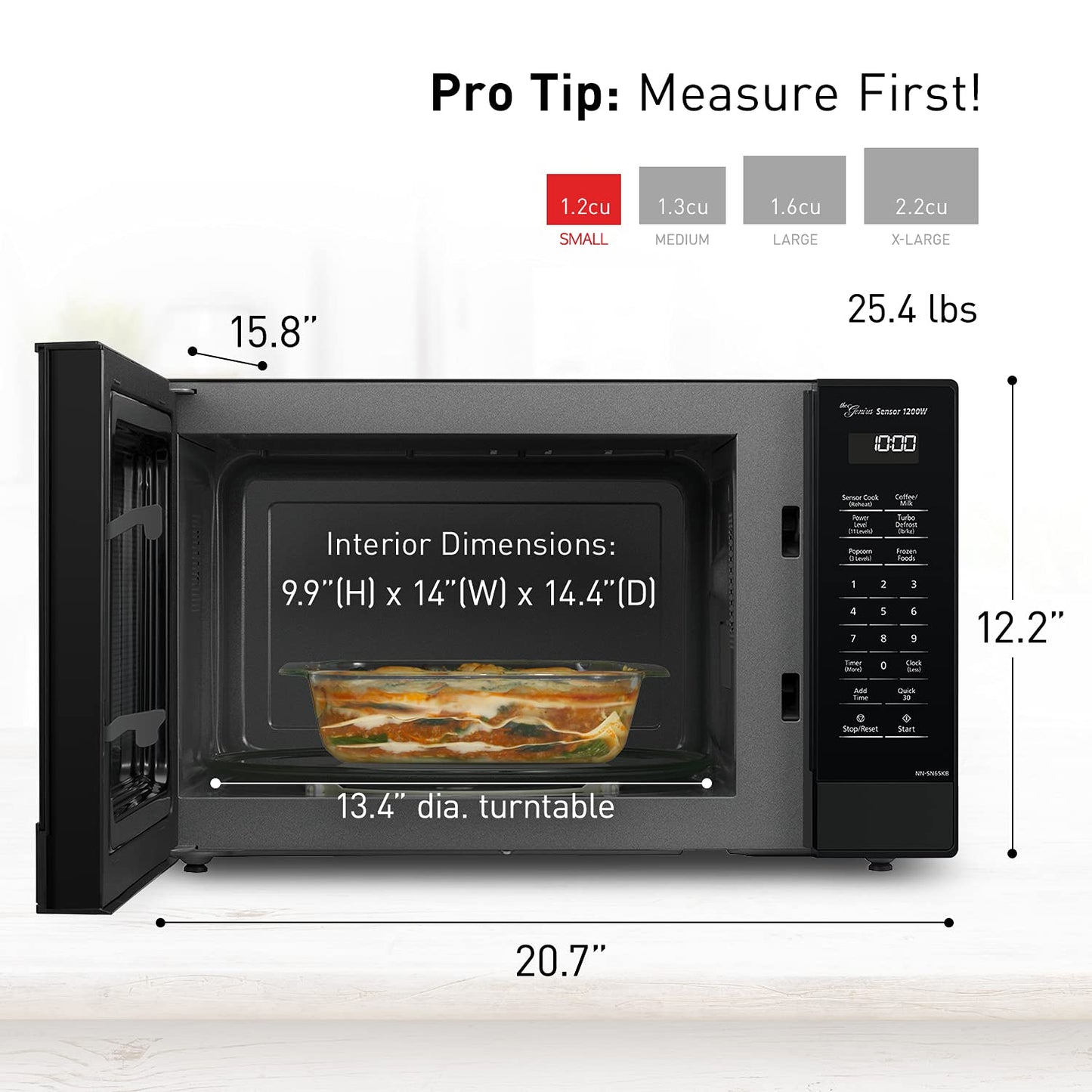 Panasonic NN-SN65KB Microwave Oven with Inverter Technology 1200W, 1.2 cu.ft. Small Genius Sensor One-Touch Cooking, Popcorn Button, Turbo Defrost-NN-SN65KB (Black)