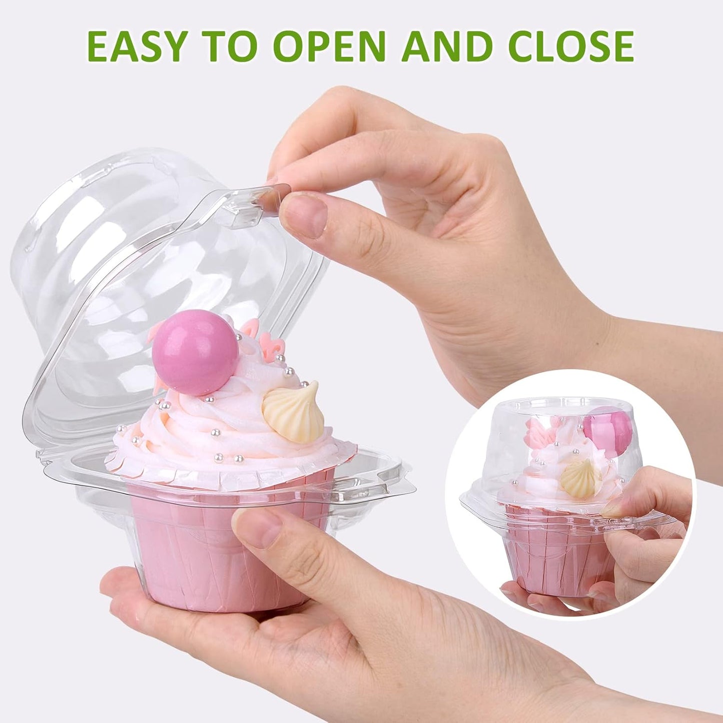 Cupcake Boxes Individual Cupcake Containers, 50 Packs Regular Single Cupcake Holder High Topping for Muffins, Thicker Stackable Plastic Cupcake Carrier for Party (50 pack)
