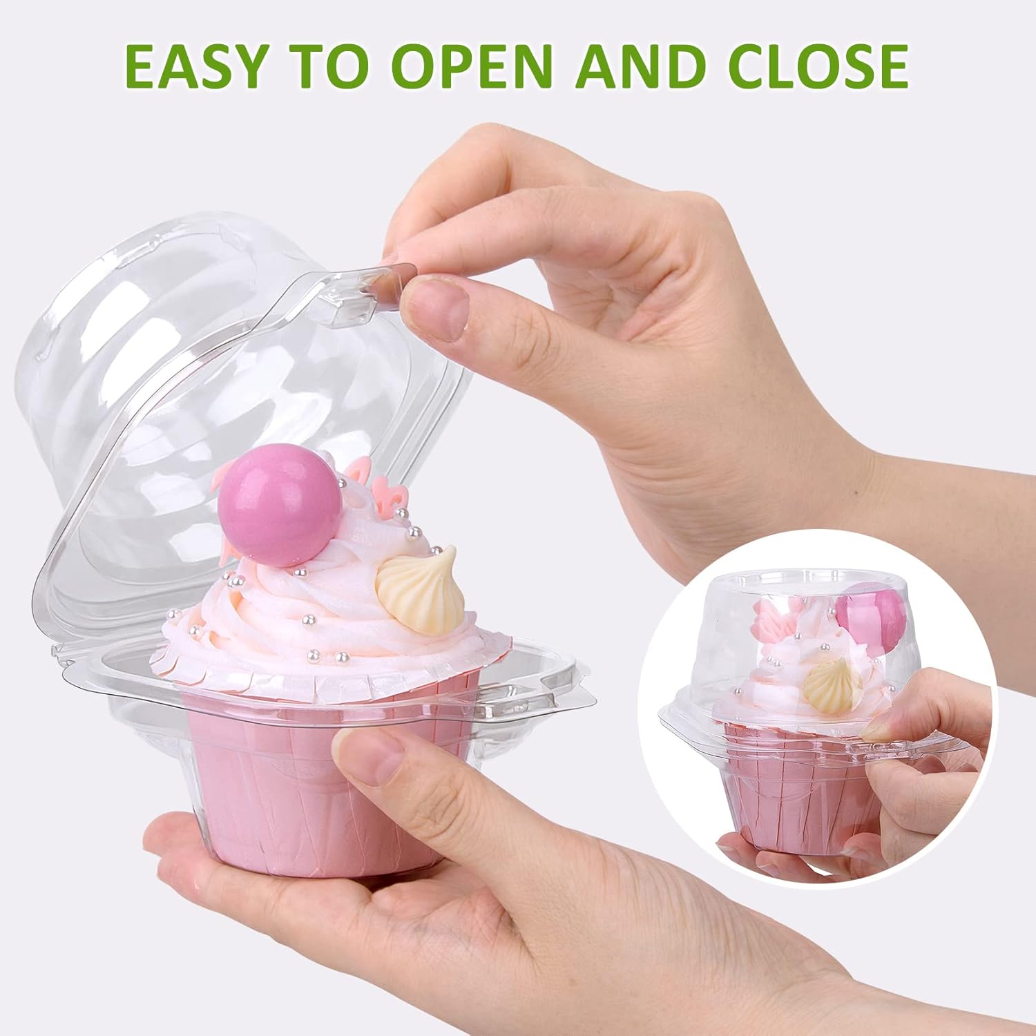 Cupcake Boxes Individual Cupcake Containers, 50 Packs Regular Single Cupcake Holder High Topping for Muffins, Thicker Stackable Plastic Cupcake Carrier for Party (50 pack)