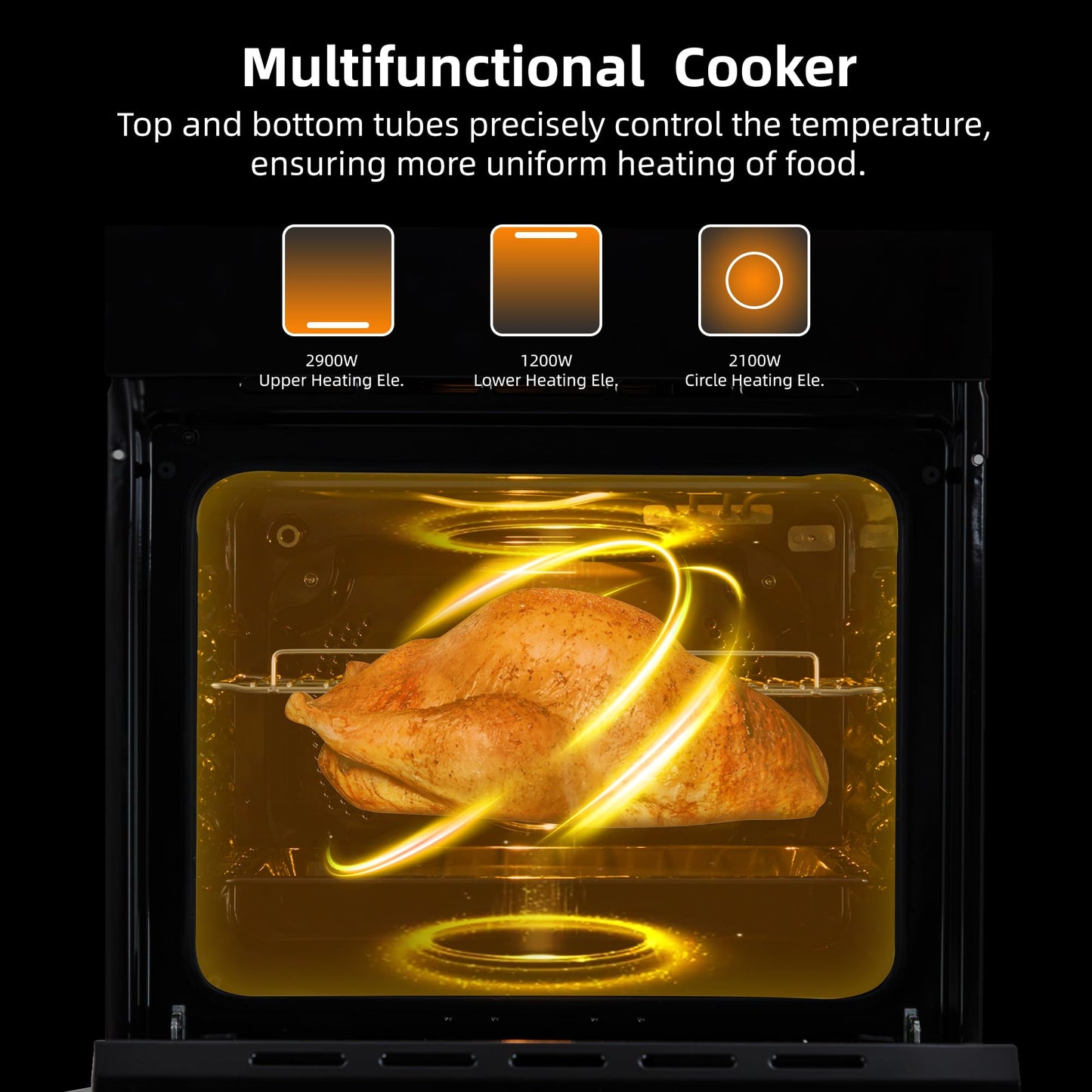 Single Wall Oven 24", 2.5 Cu.f (70L) Built-in Electric Oven with 108 Smart Menu 8 Baking Modes Air Frying Function 3D Surround Heating, ETL Certified, Stainless Steel