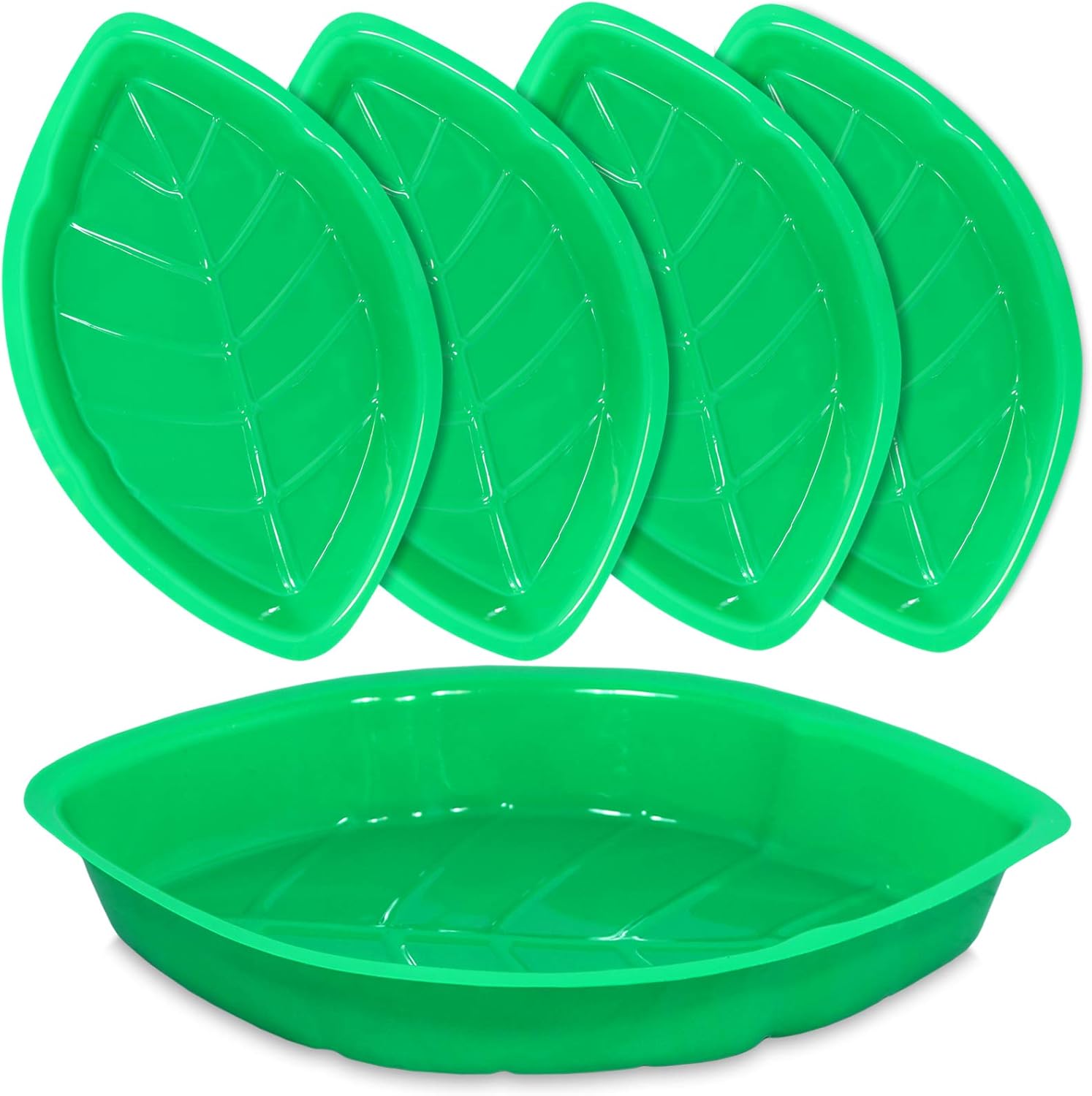 Palm Leaf Serving Trays | 12 Pcs Green Plastic Hawaiian Snack Trays | Luau Party Decorations Serveware | Tropical Party Serving Platter | BBQ, Summer, Beach, Island, Jungle Serving Tray | By Anapoliz