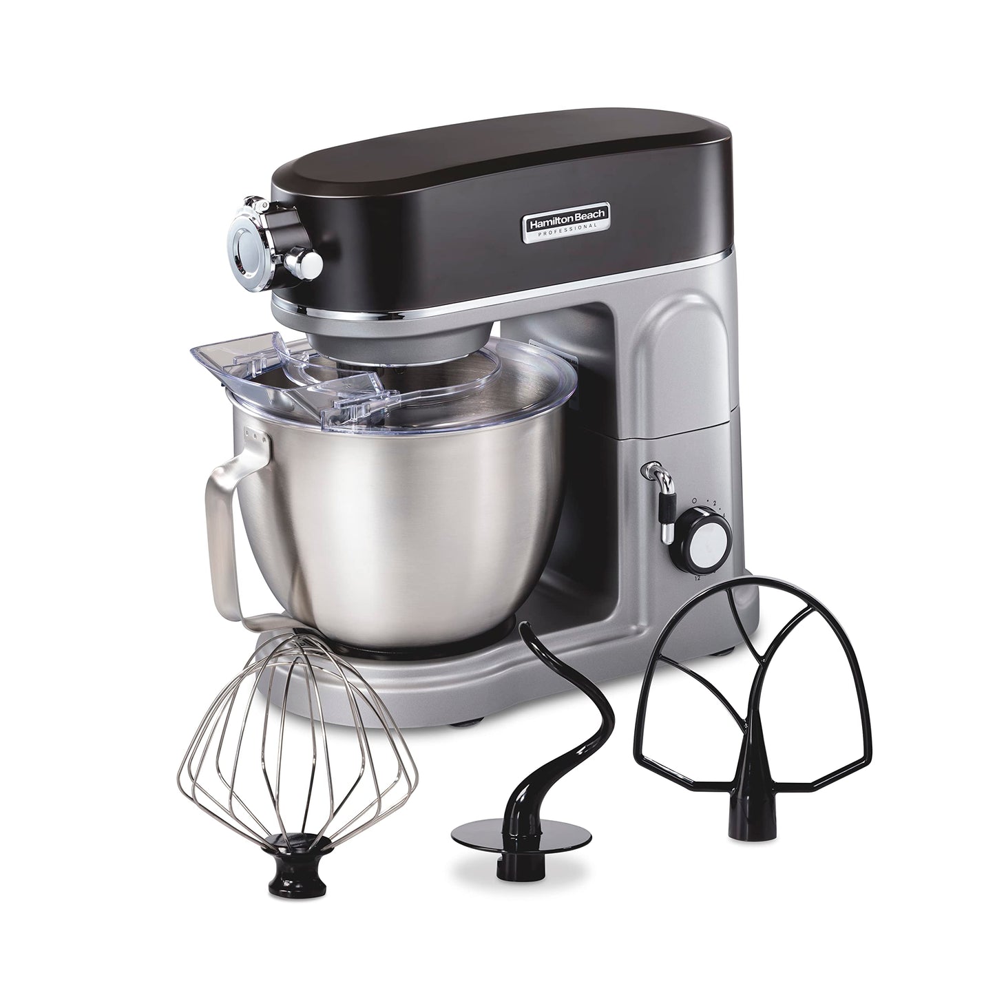 Hamilton Beach Professional All-Metal Stand Mixer with Specialty Attachment Hub, 5 Quart Bowl, 12 Speeds, Includes Flat Beater, Dough Hook, Whisk (63240)