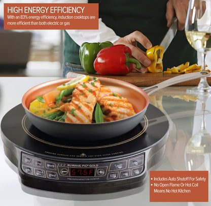 Nuwave Gold Precision Induction Cooktop, Portable, Powerful with Large 8” Heating Coil,100°F to 575°F, 3 Wattage Settings, 12” Heat-Resistant Cooking Surface