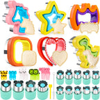 HINZER Sandwich Cutter and Sealer Set Uncrustables Maker 4 Pcs Bread Decruster Pancake Maker Heart Square Circle Dinosaur Shape DIY Cookie Cutters Gift for Kids Adult Boys Girls