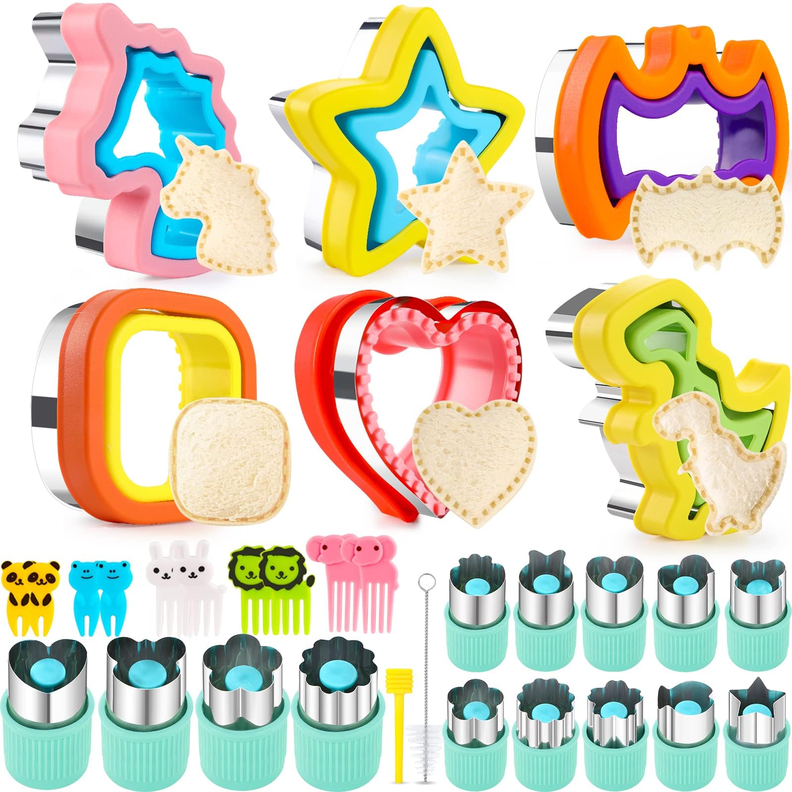 HINZER Sandwich Cutter and Sealer Set Uncrustables Maker 4 Pcs Bread Decruster Pancake Maker Heart Square Circle Dinosaur Shape DIY Cookie Cutters Gift for Kids Adult Boys Girls