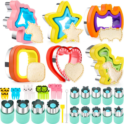 HINZER Sandwich Cutter and Sealer Set Uncrustables Maker 4 Pcs Bread Decruster Pancake Maker Heart Square Circle Dinosaur Shape DIY Cookie Cutters Gift for Kids Adult Boys Girls