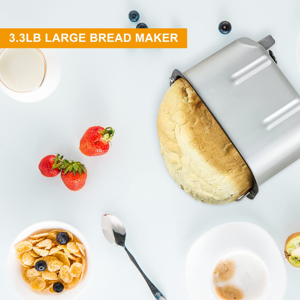 Patioer 3LB Bread Maker Machine Automatyczna maszyna do pieczenia chleba z podwójnymi mieszadłami 15 w 1 Maszyna do pieczenia chleba z ustawieniem bezglutenowym, 3 rozmiary bochenków 3 kolory skórki, nieprzywierająca blacha do pieczenia, biała