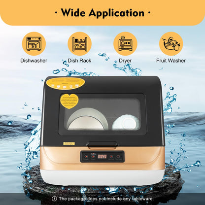 Portable Countertop Dishwasher Compact Dishwasher with 3 Washing Programs,Residual Temperature Drying & Air-cooled Drying,Automatic Mini Dish Washing Machine for House,Dorm,Apartment