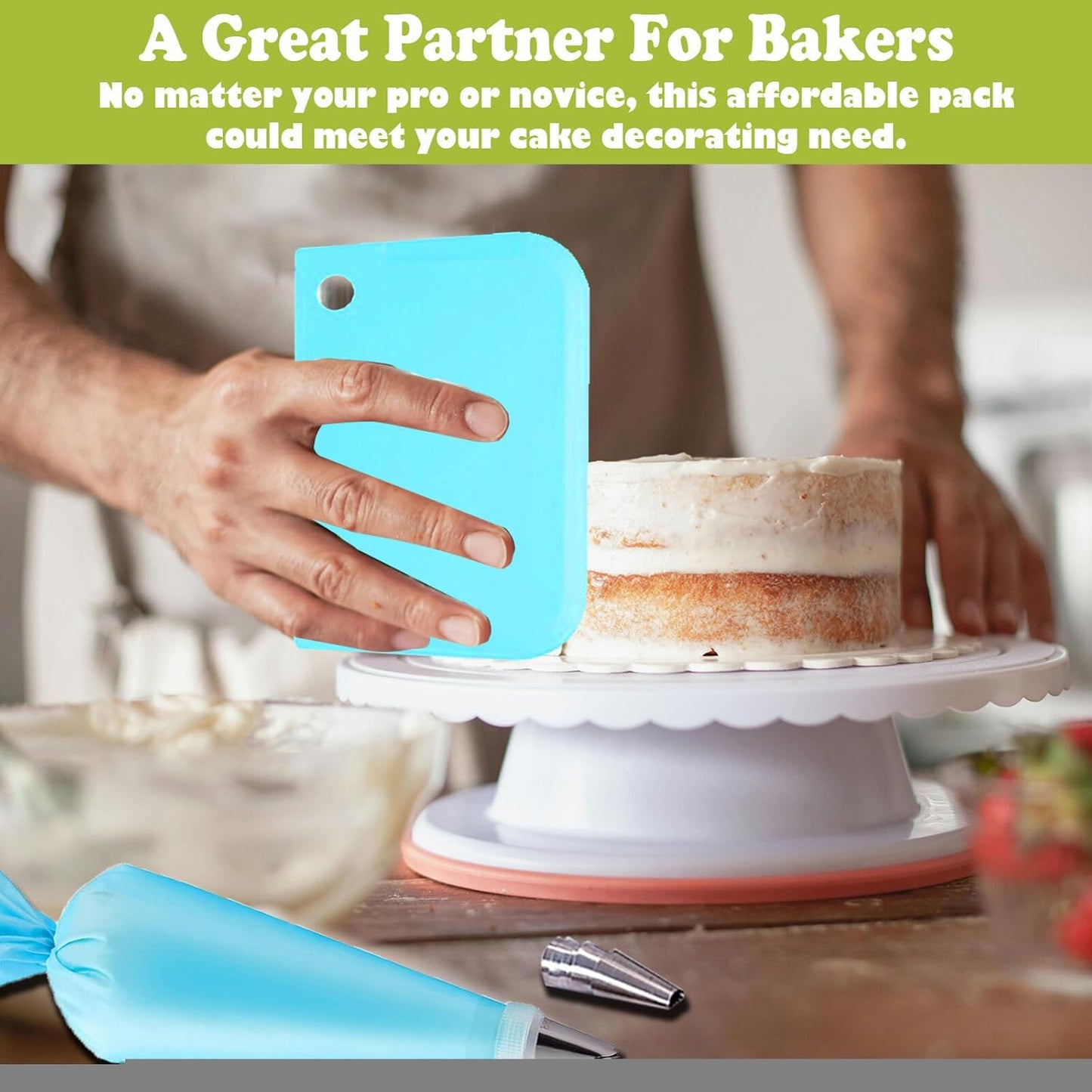 FANTEXY Piping Tips Set,29 Pieces Cake Decorating Supplies Kits with 24 Standard Piping Tips, 3 Scrapers,1 Converter,1 Reusable Pastry Bag, Stainless Steel Icing Nozzles for Cakes, Cupcakes, Cookies