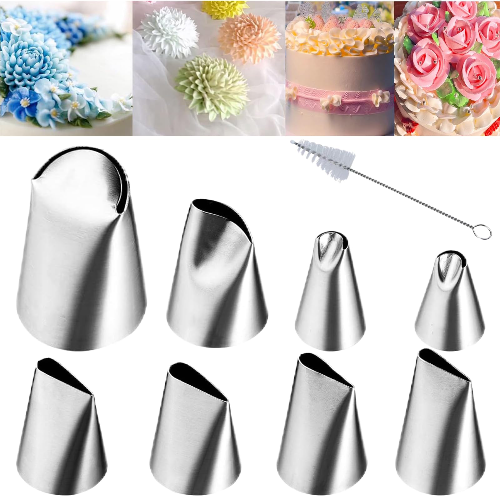 28 Pcs Russian Piping Tips Set, Frosting Nozzle Kit, Baking Supplies for Cookie Cupcake (12 Icing Tips 10 Pastry Baking Bags 2 Leaf Piping Tips 2 Couplers 1 Silicone Bag 1 cleaning brush)