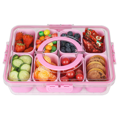 shopwithgreen Divided Serving Tray with Lid and Handle, Portable Snackle Box Charcuterie Container for Party, Veggies, Snack, Fruit, Nuts, Candy, Christmas Tray Snack Box for Entertaining, Picnic