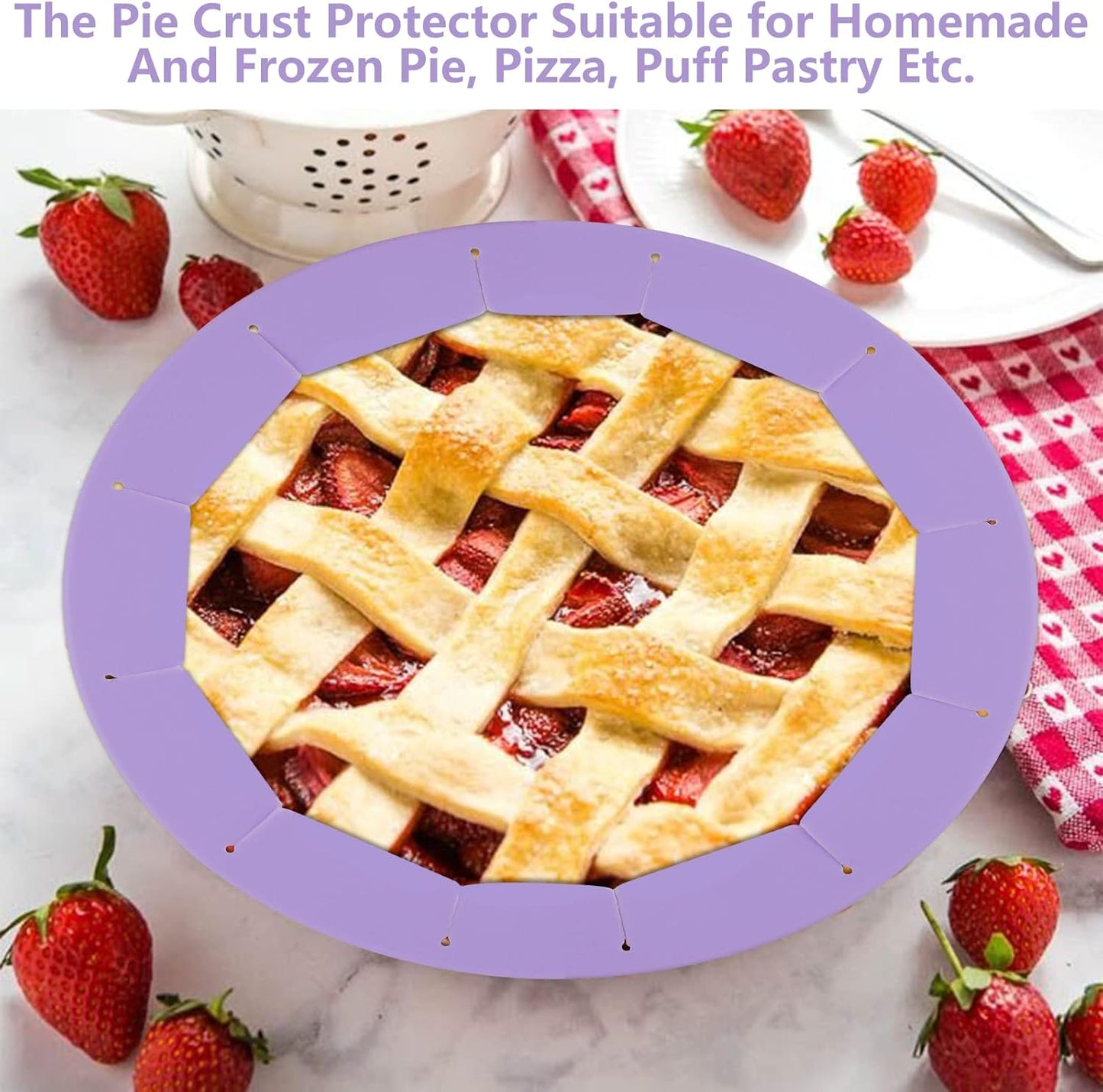 Silicone Pie Crust Shield, Adjustable Bake Crust Protector, Heavy Duty Pie Crust Edge Shield Cover Pie Ring for Crust Pie Saver, Pie Crust Kit for Baking Pie Pizza Fits 8-10.5” Pie Pans