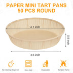 50 Pcs Mini Tart Pans for Baking, 4 Inch Disposable Paper Pie Pans for Individual Small Pies, Tarts, Quiche, Cakes, Breakfast Sandwiches, Desserts, Cinnamon Rolls