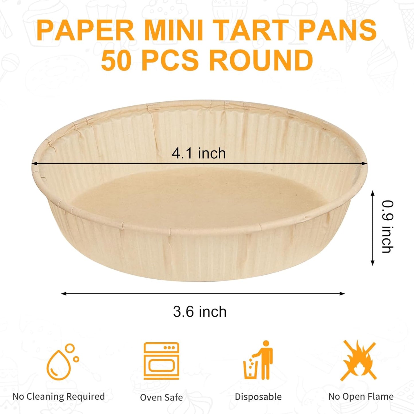 50 Pcs Mini Tart Pans for Baking, 4 Inch Disposable Paper Pie Pans for Individual Small Pies, Tarts, Quiche, Cakes, Breakfast Sandwiches, Desserts, Cinnamon Rolls