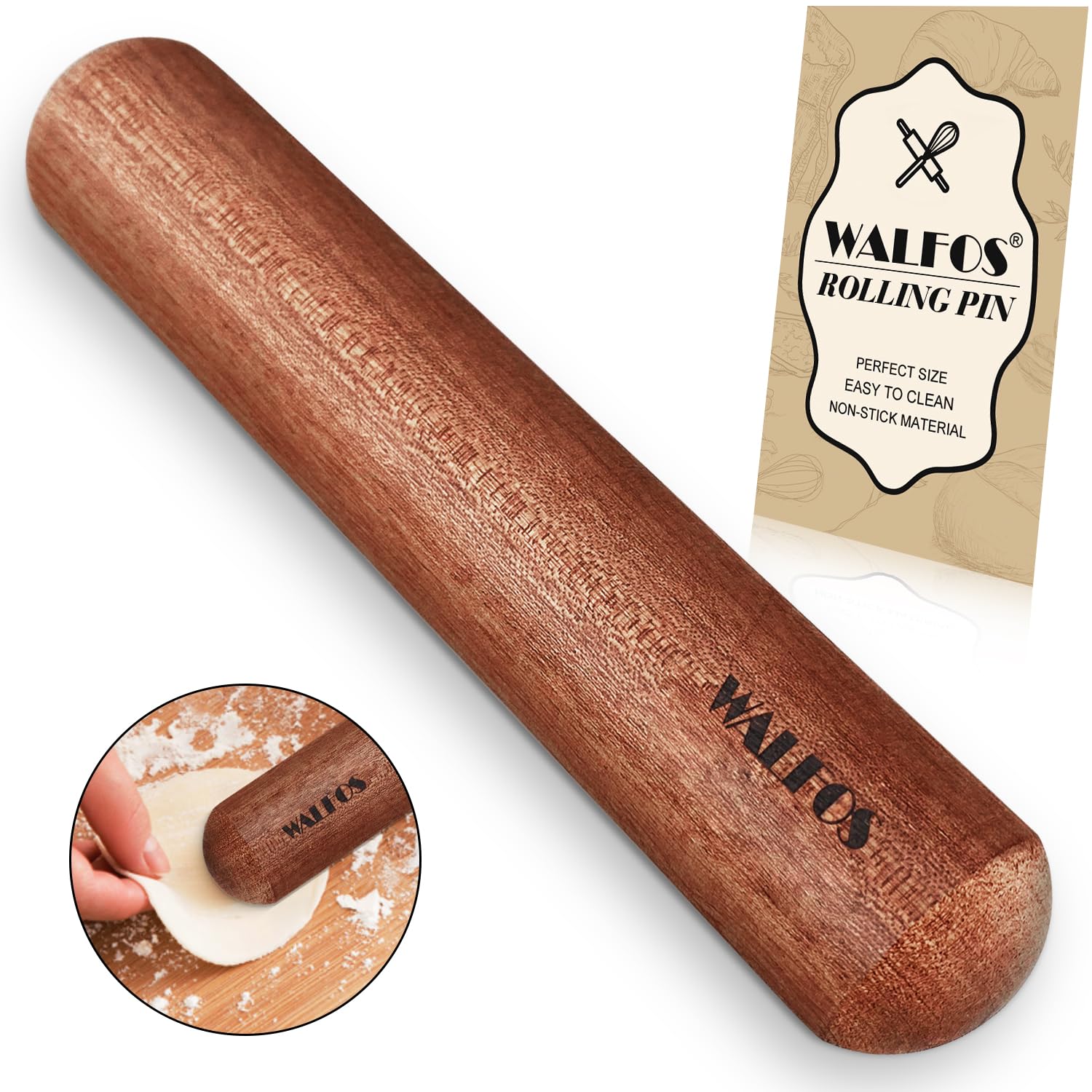 Walfos Marble Rolling Pin With Wooden Handles & Wood Cradle, 16.5 Inch Marble Rolling Pins For Making Pizza Dough And Tortillas, Dough Roller For Pie Crust, Cookie, Pasta (Gray & White)