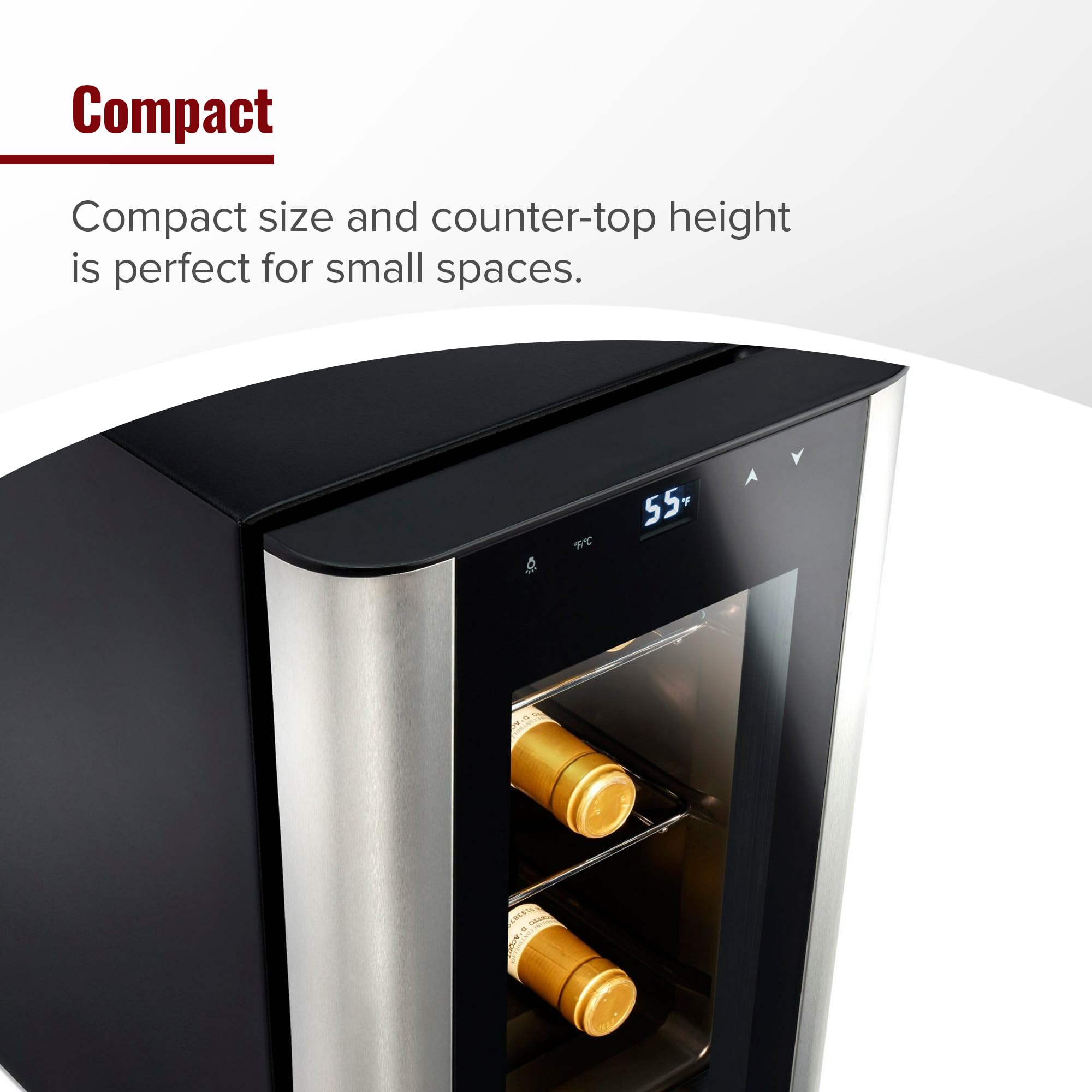 Wine Enthusiast 6-Bottle Countertop Wine Cooler - Mini Fridge for Kitchen with 3 Shelves, Adjustable Temperature Control, & Energy Efficient Cooling Beverage Refrigerator