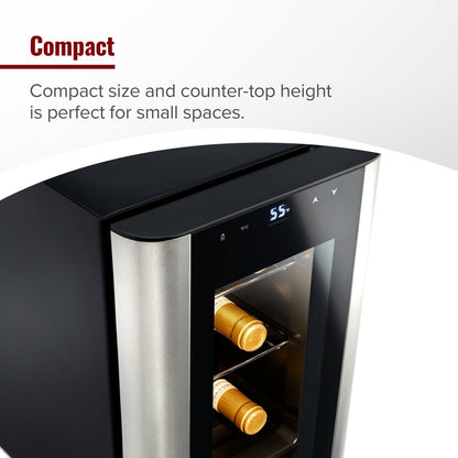 Wine Enthusiast 6-Bottle Countertop Wine Cooler - Mini lodówka kuchenna z 3 półkami, regulowaną kontrolą temperatury i energooszczędną chłodziarką do napojów