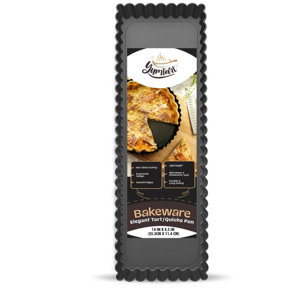 9 Inch Tart Pan with Removable Bottom – Non-Stick Deep Fluted Quiche and Pie Pan, Carbon Steel Loose Bottom Tart Pan, 9.5 Inch Top / 9 Inch Base, 1.1 Inch Deep Baking Pan