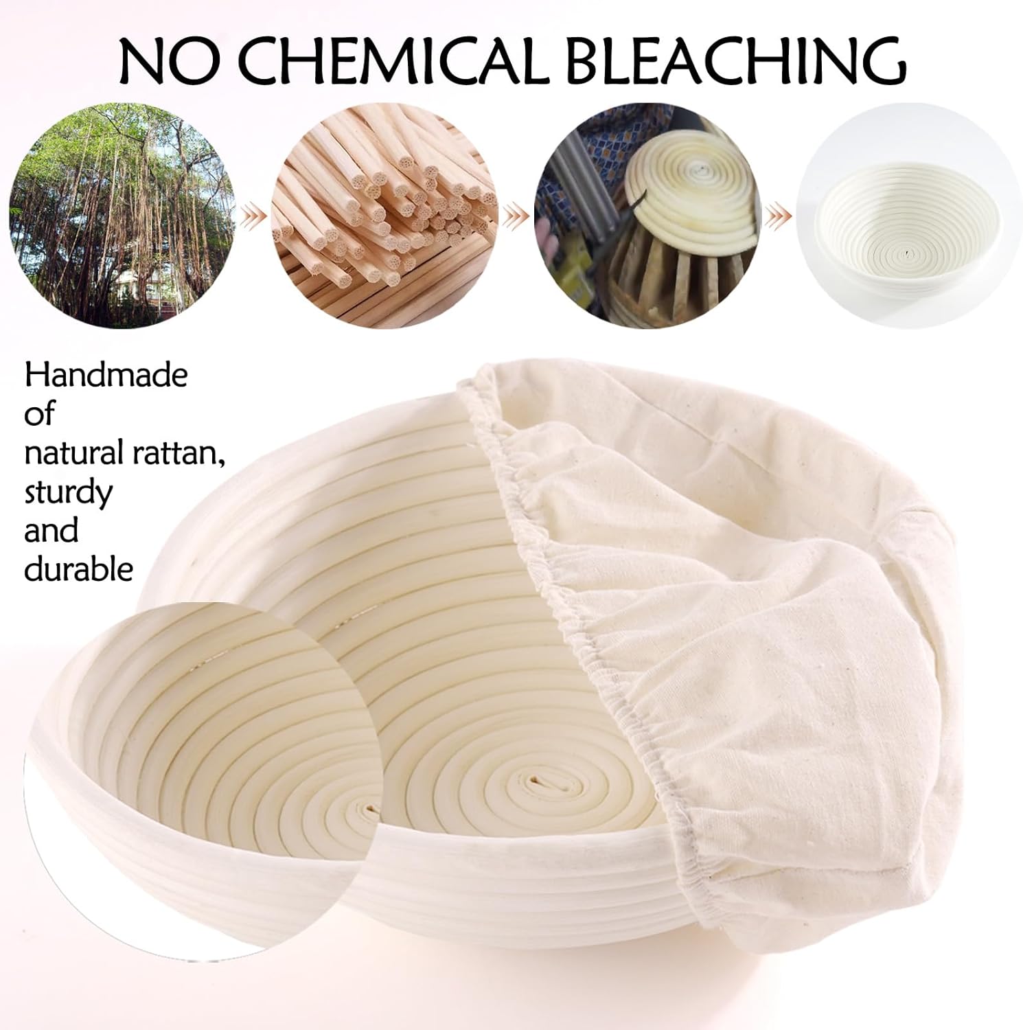 Banneton Bread Proofing Basket: 2 PCS Sourdough Proofing Basket with Liner - Round Banneton Basket for Baking