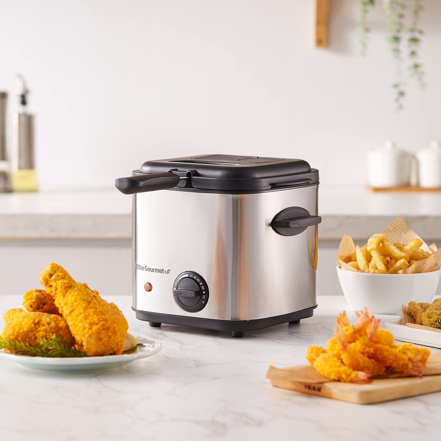 Elite Gourmet EDF1550# Electric 1.5 Qt. / 6 Cup Oil Capacity Deep Fryer, Adjustable Temperature, Removable Basket, Lid with Viewing Window, Stainless Steel