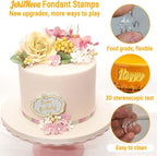 4PCS Alphabet Cake Stamps Tool with Brushes for Fondant Cookie Biscuit, Pretty Handwriting Food Grade Fondant Letter Stamp Uppercase Lowercase Numbers Words Reusable Cookie Stamp for Christmas Party