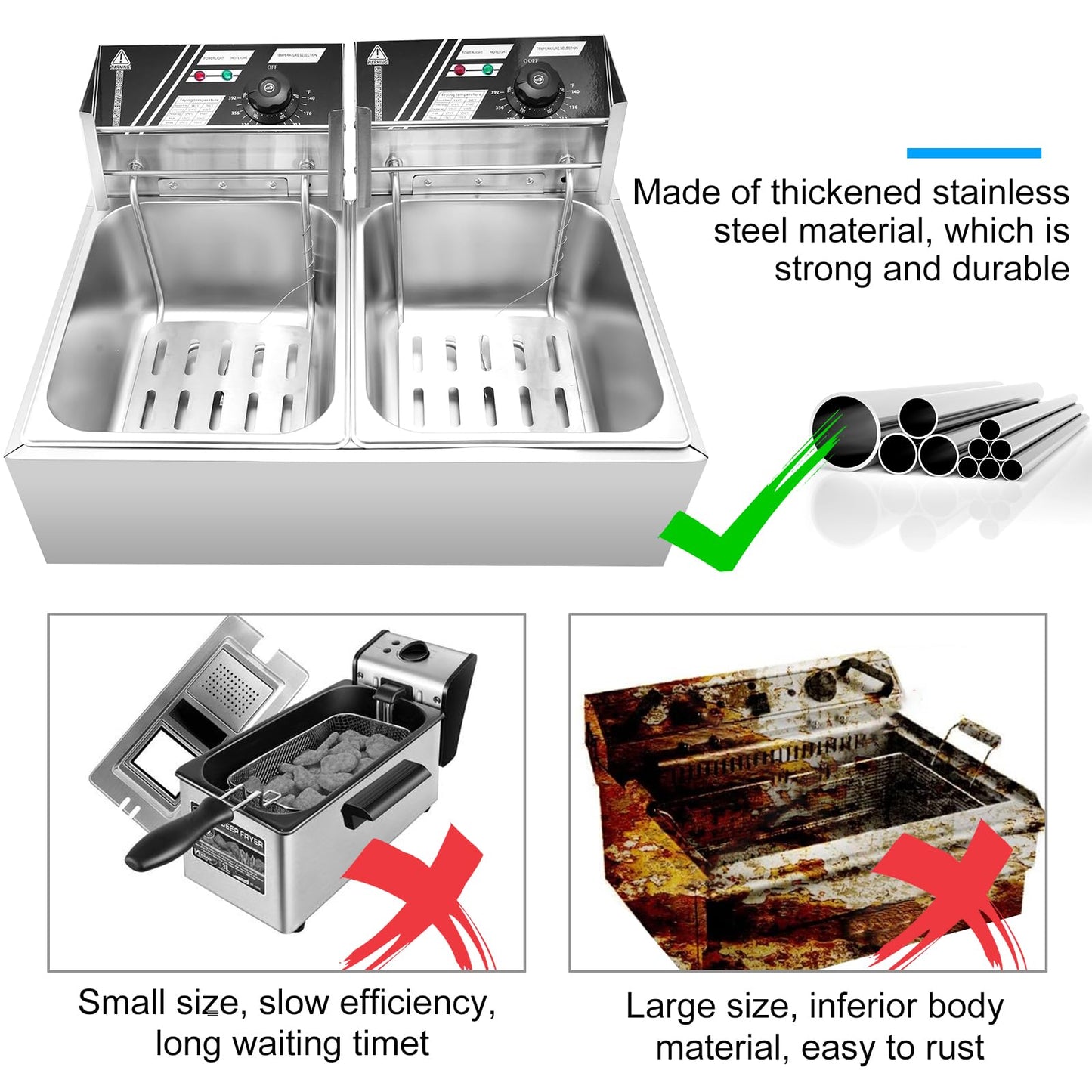 XYJBHB Electric Deep Fryer, 20.72 QT Commercial Deep Fryer with Temperature Control and Removable Frying Basket and Easy to Clean Stainless Steel Body, Silver for Commercial and Domestic Kitchens