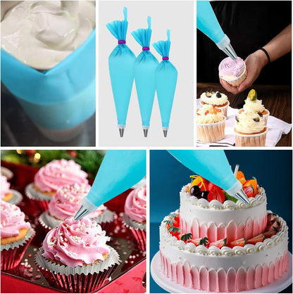 Reusable Piping Bags,6 Silicone Pastry Bags In 3 Size (12"+14"+16"),6 Icing Couplers For Standard Tips,6 Frosting Bag Ties Cake Decorating Supplies For Cupcakes,Cookies,Candy and Cake Decorating