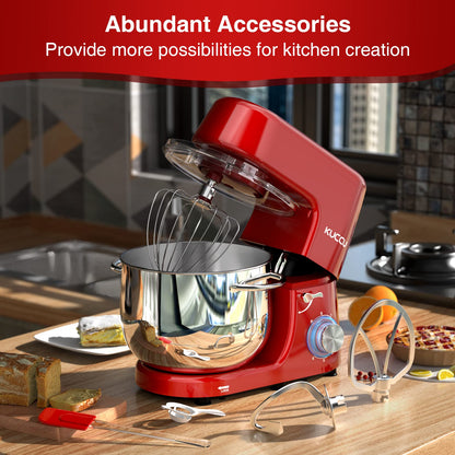 9.5 QT Double Handle KUCCU Stand Mixer, 6 Speed with Pulse Electric Kitchen Mixer, 660W Tilt-Head Food Mixer with Dishwasher-Safe Dough Hook, Flat Beater, Whisk, Splash Guard for home baking (Red)