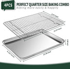 Quarter Sheet Pan with Cooling Rack Set [2 Baking Sheets + 2 Baking Racks], CEKEE Stainless Steel Cookie Sheets for Baking and Wire Rack - Rust & Warp Resistant & Nonstick, Size 12 x 9.8 x 1 Inch