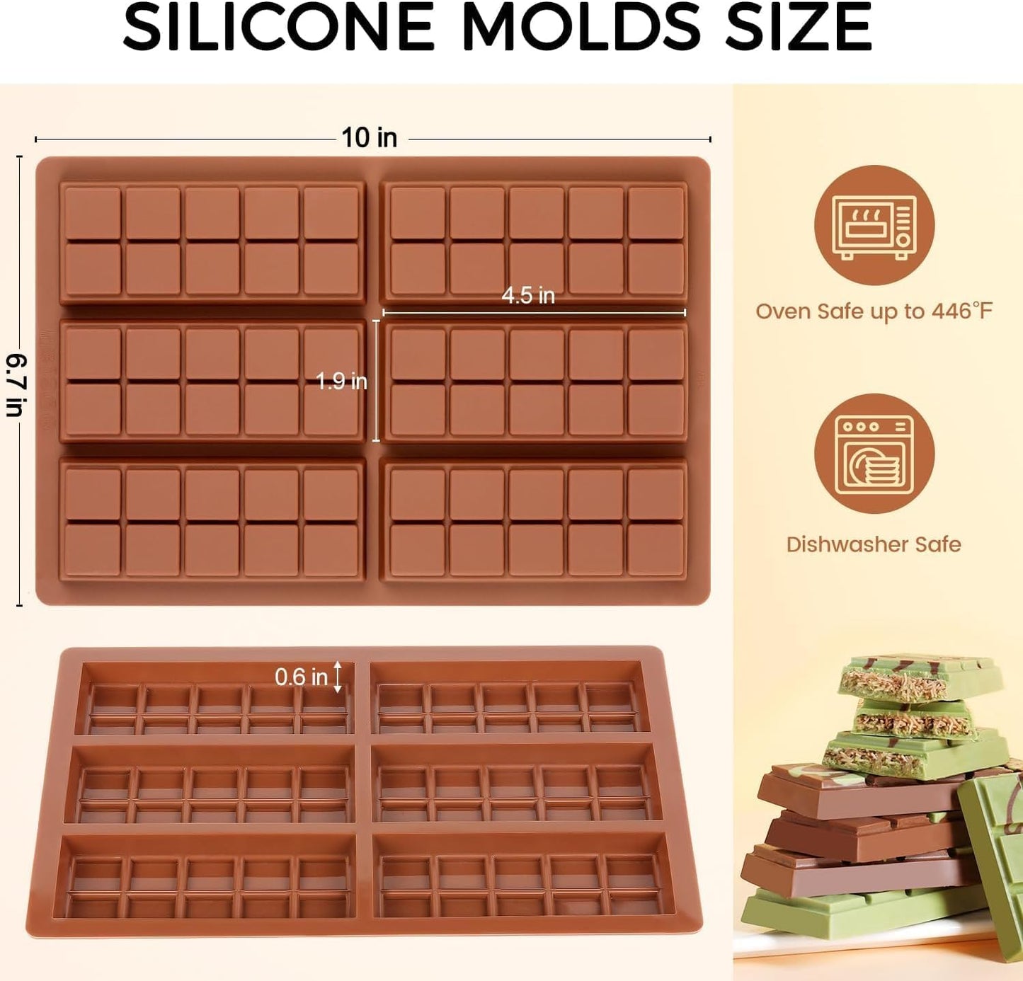 Chocolate Bar Mold - Non-Stick Chocolate Molds, Food Grade Silicone Deep Mold for Dubai Pistachio, Candy, Snacks