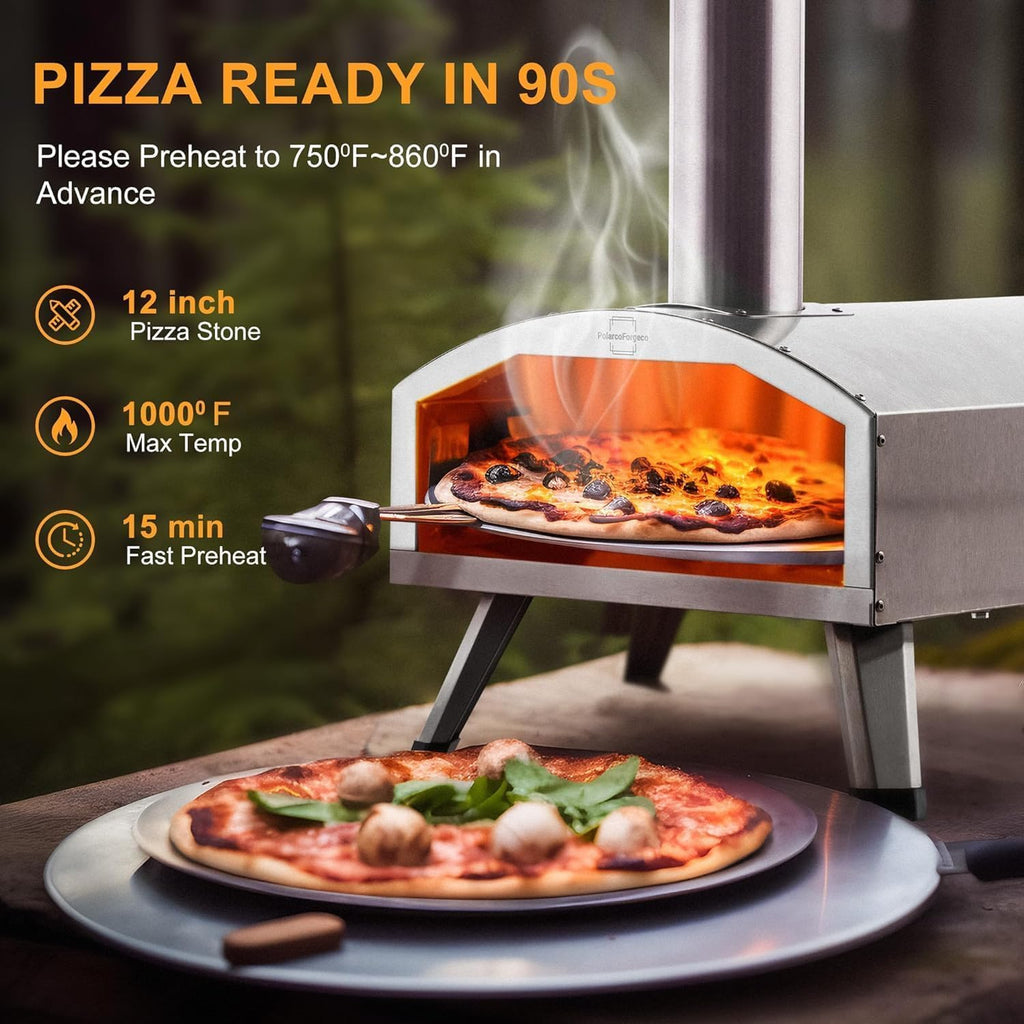 12” przenośny piec opalany drewnem do pizzy - stal nierdzewna na pelety do gotowania na świeżym powietrzu, na podwórku i na kempingu