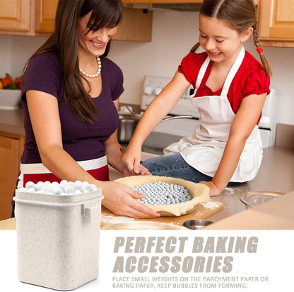 EIMMBD 2.2 LB Ceramic Pie Weights Baking Beans,10mm pie weights for Baking Blind Natural Reusable Pie Crust Weights with Wheat Straw Container (Beige)