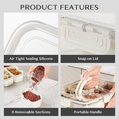 Snackle Box Container,Portable Snack Box 8 Compartment Divided Serving Tray with Lid and Handle,Clear Storage Organizer for Fruit Candy Nuts Veggie-Perfect for Road Travel Party（1 Pack）