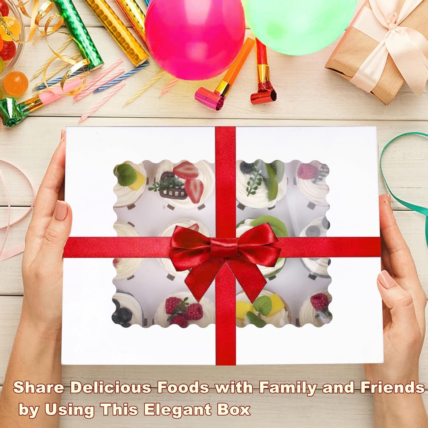 6-Set Cupcake Boxes Hold 12 Standard Cupcakes, Food Grade Cupcake Holders Bakery Carrier Boxes with Windows and Inserts for Cupcakes, Muffins and Pastries (White-6 Pack)