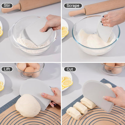 Silicone Dough Scraper with Stainless Steel Sheet, Curved Edge Flexible Bowl Scraper for Baking, Food Grade Silicone Bench Scraper for Sourdough Bread Proofing Basket, Set of 2, Gray & Orange,SAPID