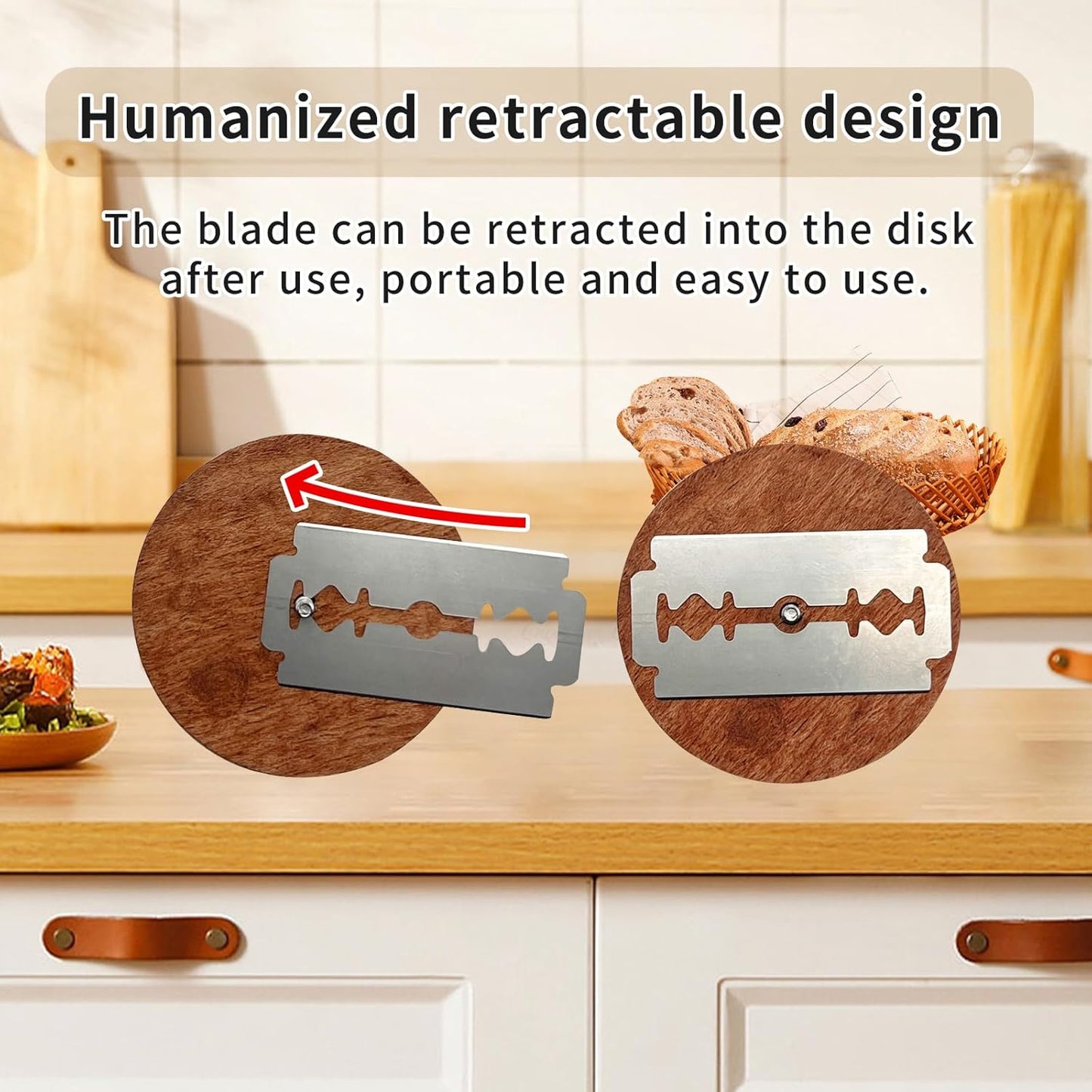 UFO Wooden Bread Lame Slashing Tool, Dough Scoring Knife with 5 Razor Blades and Storage Cover,Sourdough Bread Scoring Tool for Homemade (Lotus patterns)