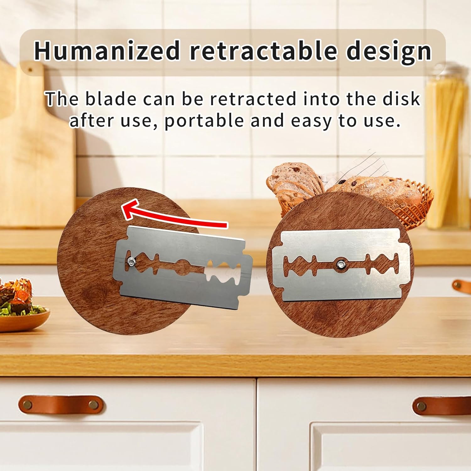 UFO Wooden Bread Lame Slashing Tool, Dough Scoring Knife with 5 Razor Blades and Storage Cover,Sourdough Bread Scoring Tool for Homemade (Lotus patterns)