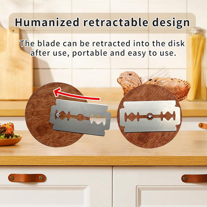 UFO Wooden Bread Lame Slashing Tool, Dough Scoring Knife with 5 Razor Blades and Storage Cover,Sourdough Bread Scoring Tool for Homemade (Lotus patterns)