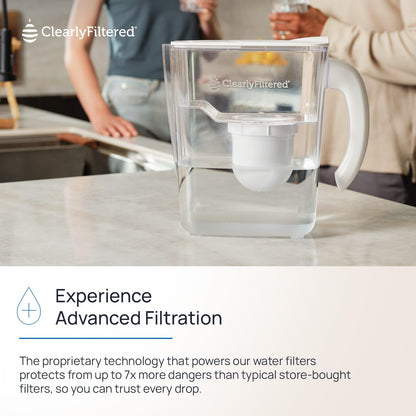 Clearly Filtered No.1 Filtered Water Pitcher/Updated Model/Targets 365+ Contaminants e.g. Fluoride Chlorine PFAS Microplastics Lead Arsenic BPA/BPS Free (Pitcher Includes 1 Filter)