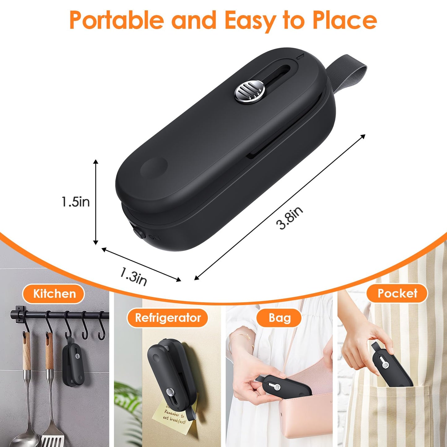 FEPPO 2 Pack Bag Sealer, Mini Bag Sealer 2 in 1 Handheld Chip Bag Sealer Heat Seal and Cutter with Lanyard, Portable Resealer for Snacks Plastic Bag Food Storage, Black/White (Batteries Included)