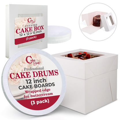 Cakebon Cake Boxes with Boards - 10 Inch Round Cake Drum White (1-pack) - Box With Window for Birthdays, Weddings and Parties
