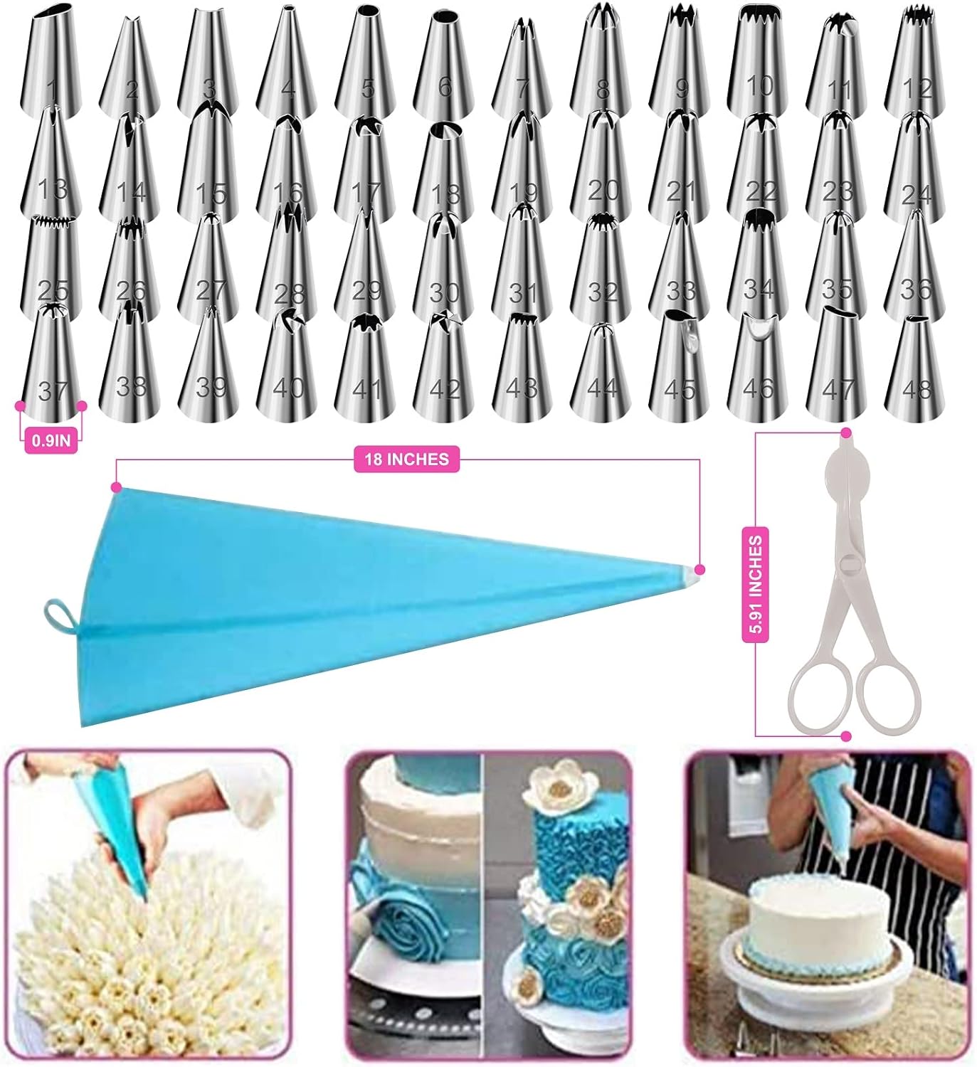Adocfan 129PCS Piping Set Cake Decorating Tools, Baking Pastry Tools with 48 Numbered Icing Tips & Pastry bag & Flower Lifter & Nail, Cookie Cake decorating tips supplies kit & baking tools (129 PCS)