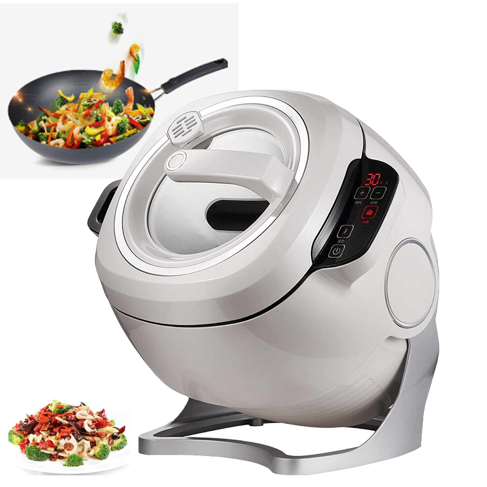 ZUMAHA Automatic Cooking Machine,2000W 6L auto Cooking Wok Fried Rice Machine,One-Click Smart Start, Three Speed Adjustable,360 ° Automatic Rotation, for Stir Frying,Stewing,Cooking,with Smart Touch