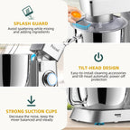 Peicual Stand Mixer, 6QT 10+P Speed Tilt-Head Kitchen Electric Mixer, Food Mixer with Stainless Steel Bowl, Dough Hook, Flat Beater, Wire Whisk, Splash Guard for Daily Use - Silver