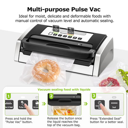 Bonsenkitchen Vacuum Sealer Machine, Globefish Technology for Perfect Vacuum Sealing, Powerful Low-Noise Food Vacuum Sealer with Easy Handle Design, Built-in Cutter and Bag Storage, 2 Bag Rolls