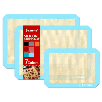 Silicone Baking Mat, Katbite Large Baking Mat Set of 3-2 Half Sheets Mats (11 5/8" x 16 1/2") + 1 Quarter Baking Sheets, Reusable & Nonstick Bakeware Mats for Cookies, Macarons, Bread and Pastry