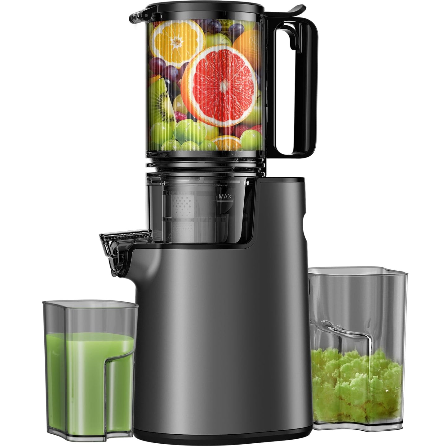 Cold Press Juicer, Masticating Juicer with 5.4" Wide Feed Chute, 350w Slow Juicer Machines Fit Whole Vegetables and Fruits,Juice Extractor Machine with High Juice Yield, Easy to Clean(Black)