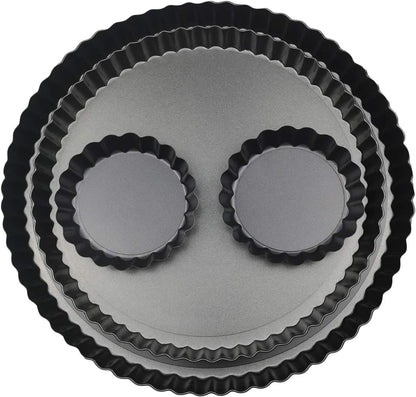 11 & 9 Inch Round Tart Pans with 2Pcs 4'' Mini Pans. Removable Bottom, Non-Stick Coating, Rugged Carbon Steel for Tart Quiche Pie Making. Gift for Christmas Thanksgiving Party Festival Family